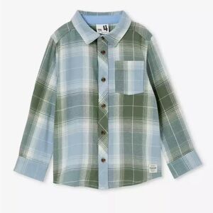 4T Kids Plaid Button-Up Shirt - Green and Blue. Perfect for church